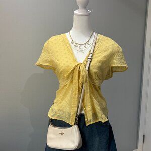 100% COTTON V-NECK ENGLISH EMBROIDERY BOWKNOT BLOUSE